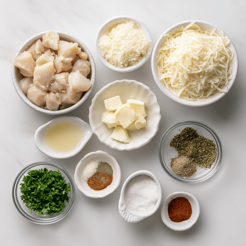 Ingredients for Cheesy Garlic Butter Chicken Bites: Air Fryer Magic